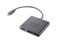 Dell Adapter USB-C to HDMI/DP with Power Pass-Through - Videokort - 24 pin USB-C hane till HDMI, DisplayPort, USB-C (enbart ström) hona - 18 cm - stöd för 4K, kraftgenomgång - för Chromebook 3110, 3110 2-in-1; Latitude 74XX; Precision 35XX, 55XX; XPS 15 95XX DBQAUANBC070