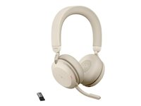 Jabra Evolve2 75 - Headset - på örat - Bluetooth - trådlös - aktiv brusradering - USB-A - ljudisolerande - beige - Certifierad för Microsoft-teams 27599-999-998