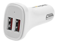 StarTech.com Dual Port USB Car Charger - 24W/4.8A White - Strömadapter för bil - 24 Watt - 4.8 A - 2 utdatakontakter (USB) - vit - för P/N: USBLT1MW, USBLT1MWS, USBLT2MBR, USBLT2MW, USBLT30CMW, USBLTM1MBK, USBLTM1MWH USB2PCARWHS