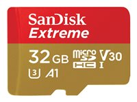 SanDisk Extreme - Flash-minneskort (adapter, microSDHC till SD inkluderad) - 32 GB - A1 / Video Class V30 / UHS-I U3 - microSDHC UHS-I SDSQXAF-032G-GN6AA