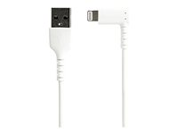 StarTech.com 1m tålig USB-A till Blixtkabel - vitt 90° högervinkad, robust aramidfiber USB typ A till Blixtuppladdning/synkron sladd - Apple MFi-certifierad - iPhone - Lightning-kabel - Lightning hane vinklad till USB hane - 1 m - dubbelt skärmad - vit RUSBLTMM1MWR