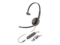 HP Poly Blackwire 3215 - Blackwire 3200 Series - headset - på örat - kabelansluten - 3,5 mm kontakt, USB-C - svart - Certifierad för Skype for Buisness, Avaya-certifierad, Cisco Jabber-certifierad, UC-certifierad 8X227AA