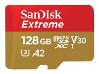 SanDisk Extreme - Flash-minneskort (microSDXC till SD-adapter inkluderad) - 128 GB - A2 / Video Class V30 / UHS-I U3 / Class10 - mikroSDXC UHS-I SDSQXAA-128G-GN6MA