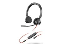 Poly Blackwire 3325 - Blackwire 3300 series - headset - på örat - kabelansluten - 3,5 mm kontakt, USB-C - svart - Certifierad för Microsoft-teams, UC-certifierad 8X222AA