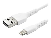 StarTech.com 1m tålig vitt USB-A till Blixtkabel - Tungt, robust aramifiber USB typ A till Blixtladdare/synkron strömsladd - Apple MFi-certifierad iPad/iPhone 12 - Lightning-kabel - USB hane rak till Lightning hane rak - 1 m - dubbelt skärmad - vit RUSBLTMM1M