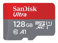 SanDisk Ultra - Flash-minneskort (microSDXC till SD-adapter inkluderad) - 128 GB - A1 / UHS Class 1 / Class10 - mikroSDXC UHS-I SDSQUAB-128G-GN6MA