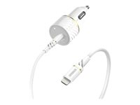 OtterBox - Strömadapter för bil - 18 Watt - 3 A - PD 3.0 (USB-C) - på kabel: Lightning - molndammig vit 78-52697