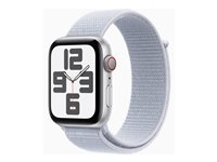 Apple Watch SE (GPS + Cellular) - 2a generation - 44 mm - silveraluminium - smart klocka med sportögla - mjukt nylon i dubbla lager - blå moln - handledsstorlek: 130-200 mm - 32 GB - LTE, Wi-Fi 4, Bluetooth - 4G - 33 g MXGR3QN/A
