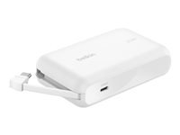Belkin BoostCharge - Strömförsörjningsbank - med integrerad kabel - 10000 mAh - 20 Watt - 3 A - Fast Charge - 2 utdatakontakter (24 pin USB-C) - vit BPB021HQWH