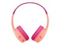 Belkin SoundForm Mini - Hörlurar med mikrofon - på örat - Bluetooth - trådlös - 3,5 mm kontakt - rosa AUD002BTPK