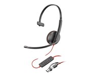 Poly Blackwire 3210 - Blackwire 3200 Series - headset - på örat - kabelansluten - USB-C - svart - Certifierad för Skype for Buisness, Avaya-certifierad, Cisco Jabber-certifierad, UC-certifierad 8X214AA