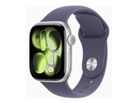 Apple Watch Series 11 (GPS + Cellular) - 42 mm - silveraluminium - smart klocka med sportband - fluoroelastomer - lila dimma - bandstorlek: S/M - 64 GB - Bluetooth, LTE, Wi-Fi 4, UWB - 5G - 29.7 g MF8H4QN/A