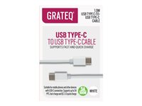 GRATEQ - USB-kabel - 24 pin USB-C (hane) till 24 pin USB-C (hane) - 5 A - 1 m - USB-strömförsörjning (100W) - vit 85056QC