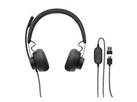Logitech Zone Wired - Headset - på örat - kabelansluten - USB-C - grafit 981-000875