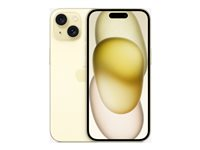 Apple iPhone 15 - 5G smartphone - dual-SIM / Internal Memory 256 GB - OLED-skärm - 6.1" - 2556 x 1179 pixlar - 2 bakre kameror 48 MP, 12 MP - front camera 12 MP - gul MTP83QN/A