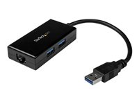 StarTech.com USB 3.0 till Gigabit-nätverksadapter med inbyggd USB-hubb med 2 portar - Nätverksadapter - USB 3.0 - Gigabit Ethernet x 1 - svart USB31000S2H