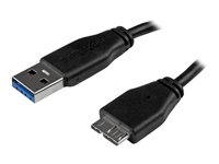 StarTech.com Slim Micro USB 3.0 kabel ? 15 cm - USB-kabel - Micro-USB typ B (hane) till USB typ A (hane) - USB 3.0 - 15 cm - formpressad - svart - för P/N: HB30A4AIB, HB30C4AIB, HB31C4AB, S251BMU313, S251BMU3FP, S251BPU313, SMS1BMU313 USB3AUB15CMS