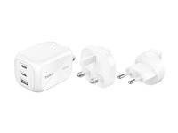 Belkin BoostCharge Pro - Strömadapter - GaN - 100 Watt - PD 3.1/PPS - 3 utdatakontakter (2 x USB-C, USB) - vit - med reseadapterkit WCH016HQWH