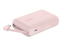 Belkin BoostCharge - Strömförsörjningsbank - med integrerad kabel - 10000 mAh - 20 Watt - 3 A - Fast Charge - 2 utdatakontakter (24 pin USB-C) - rosa BPB021HQPK