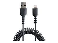 StarTech.com 50 cm USB till Lightning-kabel, MFi-certifierad, iPhone-laddarkabel, svart, TPE-mantel med slitstark aramidfiber, kraftig Lightning-spiralkabel - Lightning-kabel - USB hane till Lightning hane - 50 cm - svart - lindad RUSB2ALT50CMBC
