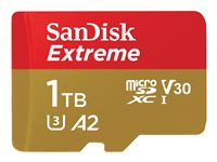 SanDisk Extreme - Flash-minneskort (microSDXC till SD-adapter inkluderad) - 1 TB - A2 / Video Class V30 / UHS-I U3 / Class10 - mikroSDXC UHS-I SDSQXAV-1T00-GN6MA