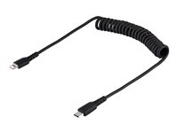 StarTech.com USB C till Lightning-kabel 50 cm, MFi-certifierad, iPhone-spiralladdarkabel, svart, TPE-mantel med slitstark aramidfiber, kraftig Lightning-spiralkabel - Lightning-kabel - 24 pin USB-C hane till Lightning hane - 50 cm - svart - lindad RUSB2CLT50CMBC