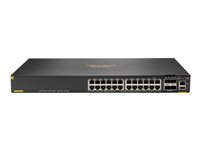 HPE Aruba Networking CX 6200F 24G Class 4 PoE 4SFP 370W Switch - Switch - max. staplingsavstånd 10 kms - L3 - Administrerad - 24 x 10/100/1000 (PoE+) + 4 x 100/1000 SFP - framsidan och sida till baksidan - rackmonterbar - PoE+ (370 W) S0M82A#ABB