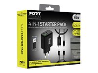 PORT Connect - 4-in-1 Starter Pack - strömadapter - 65 Watt - 4.05 A - QC 3.0, PD, PD/PPS - 2 utdatakontakter (USB, 24 pin USB-C) - på kabel: USB-C - med USB-C-kabel, USB-C till HDMI-kabel, USB-C till USB-A-adapter 501939