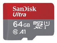 SanDisk Ultra - Flash-minneskort (microSDXC till SD-adapter inkluderad) - 64 GB - A1 / UHS-I U1 / Class10 - mikroSDXC UHS-I SDSQUAB-064G-GN6FA