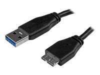 StarTech.com Slim Micro USB 3.0 kabel ? 0,5 m - USB-kabel - Micro-USB typ B (hane) till USB typ A (hane) - USB 3.0 - 50 cm - formpressad - svart - för P/N: S2510BU33PW, S251BMU3FP, S251BRU33, SLSODDU33B, SM2NGFFMBU33, UNI251BMU33 USB3AUB50CMS