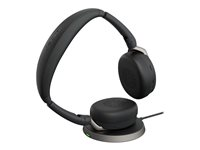 Jabra Evolve2 65 Flex UC Stereo - Headset - på örat - Bluetooth - trådlös - aktiv brusradering - USB-C - svart - med trådlös laddningsplatta - Optimerad för UC 26699-989-889