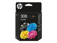HP 308 - 2-pack - svart, cyan, magenta, gul - original - blister - bläckpatron - för ENVY 6110e, 6120e, 6130e, 6520e, 6530e 6L6S6UE#30B
