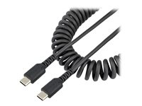 StarTech.com 50 cm USB C-laddningskabel, kraftig USB-C-spiralkabel för snabb laddning och synkronisering, USB 2.0 Type-C-kabel, robust aramidfiber, slitstark hane till hane USB-kabel, svart - USB-kabel - 24 pin USB-C (hane) till 24 pin USB-C (hane) - USB 2.0 - 3 A - 50 cm - lindad - svart R2CCC-50C-USB-CABLE