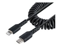 StarTech.com USB C till Lightning-kabel 50 cm, MFi-certifierad, iPhone-spiralladdarkabel, svart, TPE-mantel med slitstark aramidfiber, kraftig Lightning-spiralkabel - Lightning-kabel - 24 pin USB-C hane till Lightning hane - 50 cm - svart - lindad RUSB2CLT50CMBC