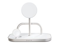 ZENS 4-in-1 Magnetic + Watch Wireless Charger - Trådlöst laddställ + växelströmsadapter - 65 Watt - Fast Charge - vitt/silver ZEDC29W/00