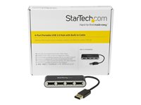 StarTech.com Bärbar USB 2.0-hubb med 4 portar och inbyggd kabel - Hubb - 4 x USB 2.0 - skrivbordsmodell ST4200MINI2