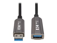 Eaton Tripp Lite Series USB-A 3.2 Gen 1 CL3-Rated Fiber Active Optical Cable (AOC) - Extension/Repeater, A/A M/F, Black, 10 m - USB-förlängningskabel - USB typ A (hane) till USB typ A, mikro-USB typ B (hona) - USB 3.2 Gen 1 - 10 m - Active Optical Cable (AOC) - svart, ljusgrå U330F-10M-G1