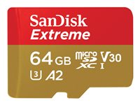SanDisk Extreme - Flash-minneskort (microSDXC till SD-adapter inkluderad) - 64 GB - A2 / Video Class V30 / UHS-I U3 / Class10 - mikroSDXC UHS-I SDSQXAH-064G-GN6MA