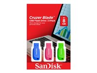 SanDisk Cruzer Blade - USB flash-enhet - 32 GB - USB 2.0 - blå, grön, rosa (paket om 3) SDCZ50C-032G-B46T