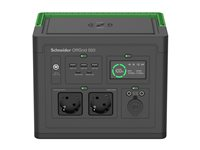 Schneider OffGrid 500 - Bärbar kraftstation - LCD, litiumjon, 2 CEE 7/3 schuko uttag, sinusvåg, 3 USB-A, 2 USB-C, trådlös laddare - AC 195 - 265 / DC 12 -30 V - 500 Watt - litiumjon - 517 Wh - utgångskontakter: 2 - svart, grön PPS500-GR