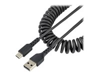 StarTech.com 50 cm USB-A till C-laddningskabel, kraftig spiralkabel för snabb laddning och synkronisering, USB 2.0 A till USB Type-C-kabel av hög kvalitet, robust aramidfiber, slitstark hane till hane USB-kabel - USB-kabel - USB (hane) till 24 pin USB-C (hane) - USB 2.0 - 3 A - 50 cm - lindad - svart R2ACC-50C-USB-CABLE