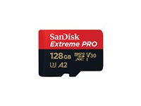 SanDisk Extreme Pro - Flash-minneskort (microSDXC till SD-adapter inkluderad) - 128 GB - A2 / Video Class V30 / UHS-I U3 / Class10 - mikroSDXC UHS-I SDSQXCD-128G-GN6MA