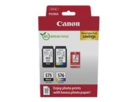 Canon PG-575/CL-576 Photo Paper Value Pack - 2-pack - svart, färg (cyan, magenta, gul) - original - hängande låda - bläckpatron/papperssats - för PIXMA TR4750i, TR4751i, TS3550i, TS3551i 5438C004