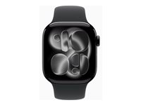 Apple Watch Series 11 (GPS + Cellular) - 42 mm - jet black aluminium - smart klocka med sportband - fluoroelastomer - svart - bandstorlek: S/M - 64 GB - Bluetooth, LTE, Wi-Fi 4, UWB - 5G - 29.7 g MF834QN/A