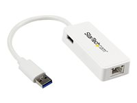 StarTech.com USB 3.0 to Gigabit Ethernet Adapter NIC w/ USB Port (White) - USB 3.0 NIC - 10/100/1000 Mbps USB 3.0 LAN Adapter (USB31000SPTW) - Nätverksadapter - USB 3.0 - Gigabit Ethernet - vit USB31000SPTW