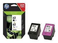 HP 62 - 2-pack - färg (cyan, magenta, gul), svartfärgad - original - svart, färg (cyan, magenta, gul) - blister - bläckpatron - för ENVY 55XX, 56XX, 76XX; Officejet 200, 250, 57XX, 8040 N9J71AE#301