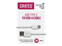 GRATEQ - USB-kabel - USB (hane) till 24 pin USB-C (hane) - USB 2.0 - 1.5 m - vit 85051