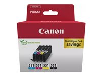 Canon CLI-551 BK/C/M/Y Multipack - 4-pack - 7 ml - svart, gul, cyan, magenta - original - box - bläcktank - för MAXIFY MG6650; PIXMA iP8750, iX6850, MG5550, MG5650, MG6650, MG7550, MX725; PIXUS MG7550 6509B015