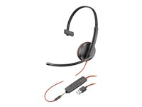 Poly Blackwire 3215 - Blackwire 3200 Series - headset - på örat - kabelansluten - 3,5 mm kontakt, USB-A - svart - Skype-certifierat, Avaya-certifierad, Cisco Jabber-certifierad 80S06AA