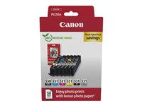 Canon PGI-530/CLI-531 PGBK/C/M/Y/BK/GY Photo Value Pack - 6-pack - svartfärgad, svart, cyan, magenta, gul, grå - original - hängande låda - bläckpatron/papperssats 6117C004